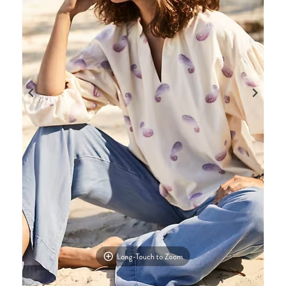 J. Jill Large Oversized Split Neck Cotton Blouse Top Puff Sleeves Lightweight - Picture 2 of 16